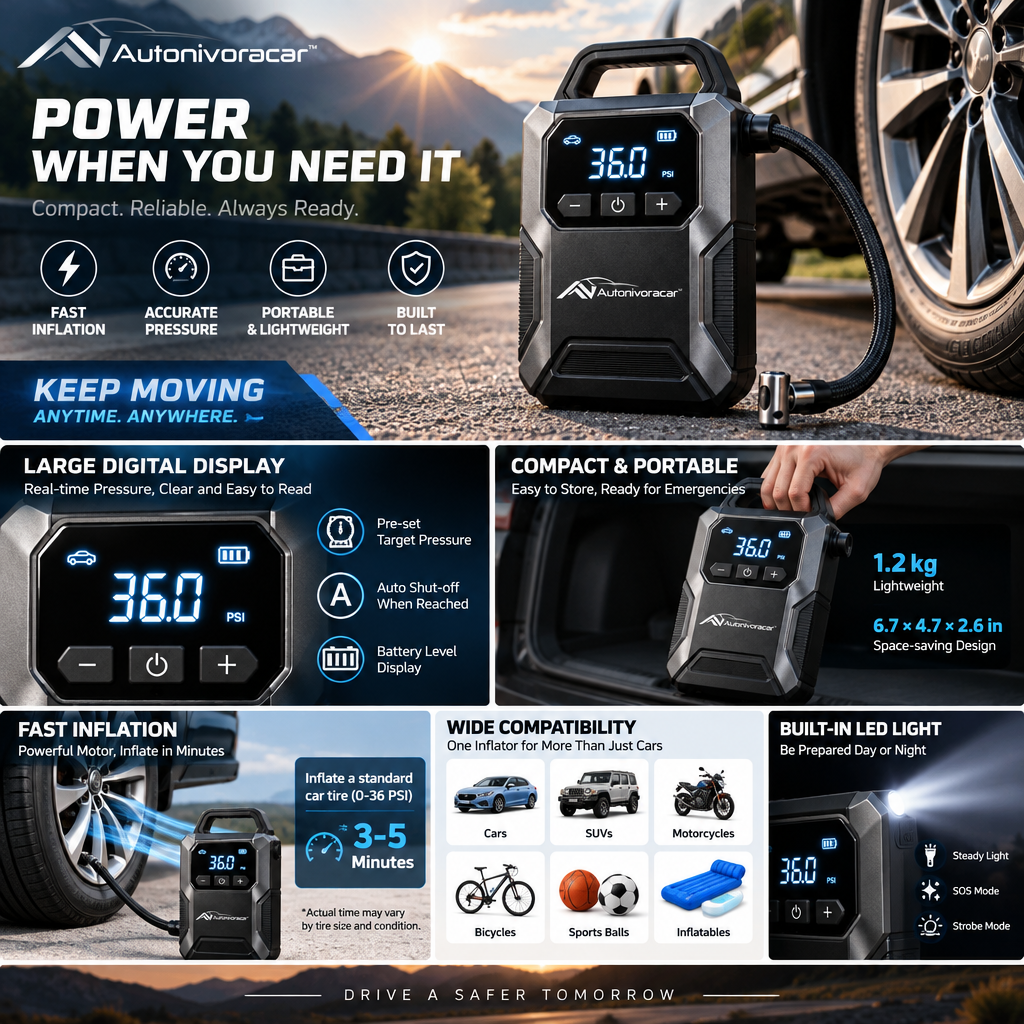 Autonivoracar™ Portable Tire Inflator Pump