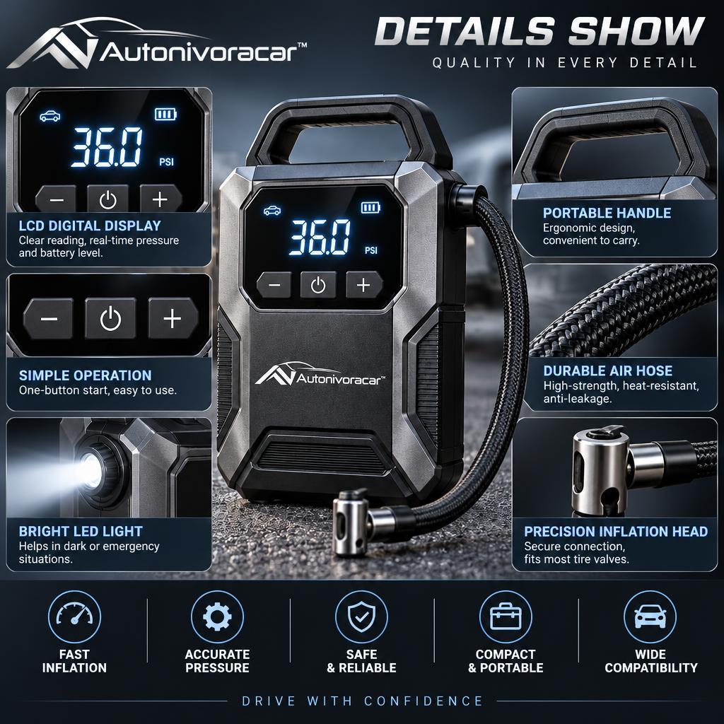 Autonivoracar™ Portable Tire Inflator Pump